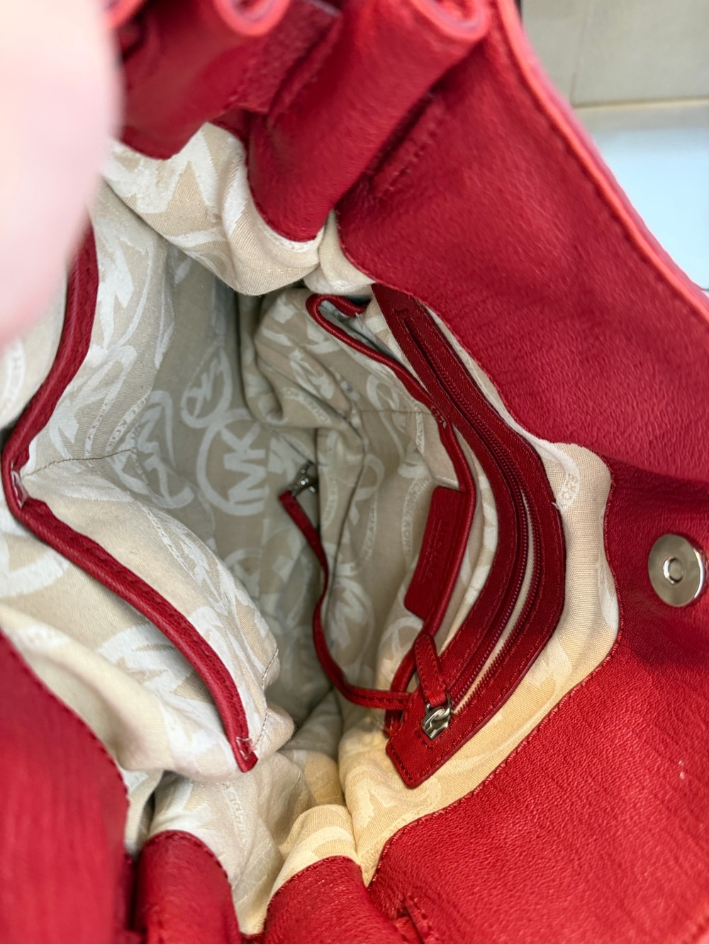 Michael Kors Red Leather Chain-Handle Shoulder Bag - Picture 11 of 15